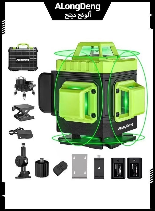 ALongDeng Laser Level Green Self Levelling 4x360° 16 Line Green Lasers for Construction and Picture Hanging Rechargeable Battery Remote Controller Magnetic Rotating Stand Included Vertical Horizontal - Image 1